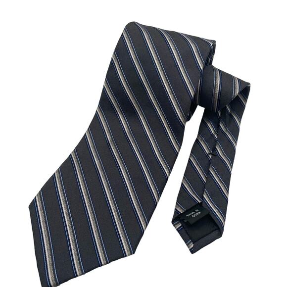 Calvin Klein 100% Silk Men's Repp tie Blue-Black-Silver 61 1/2" by 3 1/2" - Picture 5 of 6
